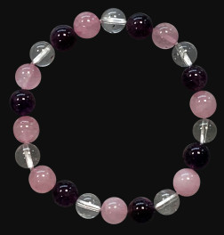 Bracelet Améthyste-Cristal de Roche-Quartz rose perles de 8mm